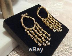 Judith Ripka 14k Gold Clad 925 Sterling Silver Drop Hoop Earrings 2 Inches Long