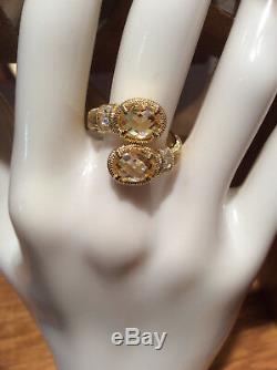 Judith Ripka 14k Gold Clad Silver. 52 ct Canary Crystal & White Topaz Ring Sz. 7