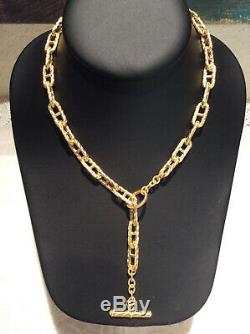 Judith Ripka 14k Gold Clad Silver Braided Texture Link Toggle Necklace with Pouch