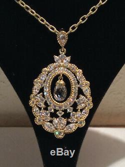 Judith Ripka 14k Gold Clad Silver Enhancer & Necklace with 6 CZ Stations 20 inches