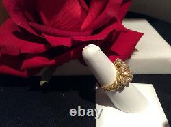 Judith Ripka 14k Gold Clad Sterling Silver 9 Flowers Ring with Rope Motif Size 6