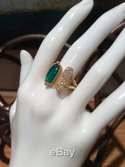Judith Ripka 14k Gold Plated Silver 4.39 ct Green Chalcedony & White Topaz Ring
