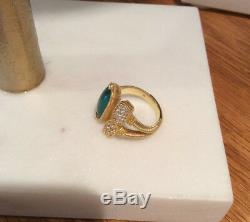 Judith Ripka 14k Gold Plated Silver 4.39 ct Green Chalcedony & White Topaz Ring