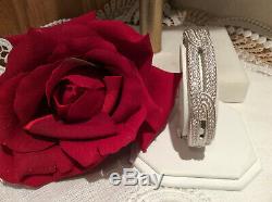Judith Ripka 925 S. Silver Pave' Large Link Hinged Cuff Bracelet Average Size