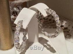 Judith Ripka 925 Silver Hoop Inside/ Out Earrings with Oval Bezel Set CZ's 32 mm