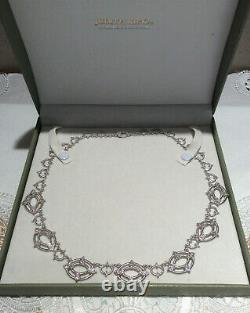 Judith Ripka 925 Sterling Silver & CZ Lattice Lace Statement Necklace 19 inches