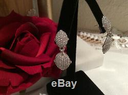 Judith Ripka 925 Sterling Silver Pave' CZ Drop Dangle Earrings with Omega Backs