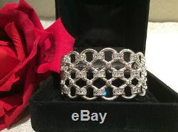 Judith Ripka 925 Sterling Silver Wide Hinged Cuff with Cushion & Round CZ's Size M