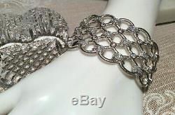Judith Ripka 925 Sterling Silver Wide Hinged Cuff with Cushion & Round CZ's Size M