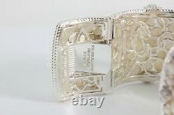 Judith Ripka CZ Mother of Pearl Wide-Hinged 6.5 Sterling Silver Bracelet FS