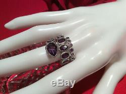 Judith Ripka Rhodium Plated Sterling Silver & Amethyst Wrap Ring Sizes 6 & 7