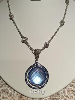 Judith Ripka Silver Mother of Pearl Enhancer with2 Blue CZ in Black Rhodium Halos