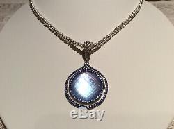Judith Ripka Silver Mother of Pearl Enhancer with2 Blue CZ in Black Rhodium Halos