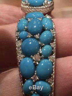Judith Ripka Ss Sleeping Beauty Turquoise & Diamonique Cuff, Large New