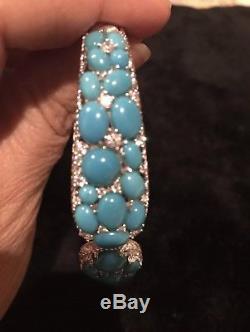 Judith Ripka Ss Sleeping Beauty Turquoise & Diamonique Cuff, Large New