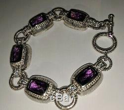 Judith Ripka Sterling Amethyst & Diamonique Toggle Bracelet Beautiful
