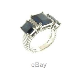Judith Ripka Sterling Silver Blue Sapphire CZ 3 Stone Ring size 6