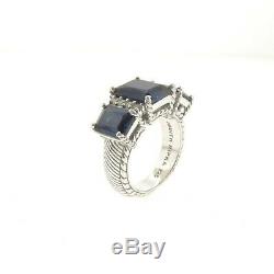 Judith Ripka Sterling Silver Blue Sapphire CZ 3 Stone Ring size 6