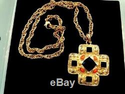 Kenneth Jay Lane Beautiful Maltese Cross KJL Gold Black & Coral Necklace