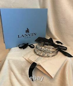 LANVIN Gold Tone Double Brass Bar Crystal Bead LARGE Choker Necklace