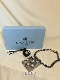 LANVIN LARGE SQUARE Necklace with Large Rhinestones On Oxidized Metal, Black Chain