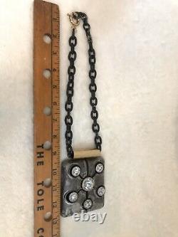 LANVIN LARGE SQUARE Necklace with Large Rhinestones On Oxidized Metal, Black Chain