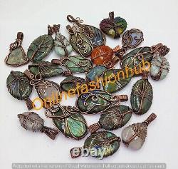 Labradorite & Mix Gemstone Tree Of Life Copper Wire Wrap Oxidized Pendants Lot