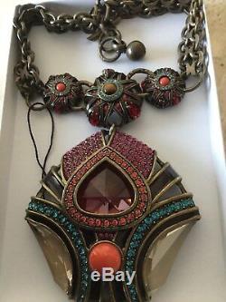 Lanvin Necklace with Multi-color Pendant Bronze-Antique Metal Chain-link