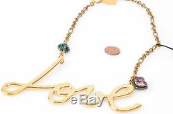 Lanvin gold metal script love crystal stone chain collar necklace NEW $895