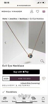 Last One Signed Monica Vinader Evil Eyes Necklace Rose Gold New In Box