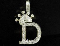 Letter''D'' 2.20Ct Round Lab Created Diamond Pendant In 14K Yellow Gold Finish