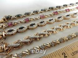 Lot Of 5 Gold Over Sterling Silver Tennis Bracelets, Cz, Gemstone #bb427