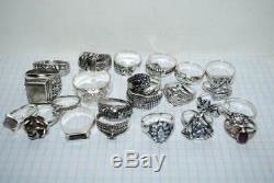 Lot Rings Beautiful Vintage Sterling Silver 925 Woman's Fashion Jewelry 100 gr