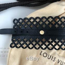 Louis Vuitton Black Leather Laser Cut Flower Fleur Motif Bracelet 17cm BOX POUCH