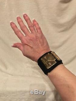 Louis Vuitton Black Satin Silk Gold Buckle Cuff Bracelet, SMALL, EXCELLENT