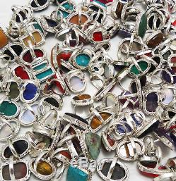 Malachite/Moonstone & Mix Gemstone Wholesale Lot 100pcs Silver Overlay Rings
