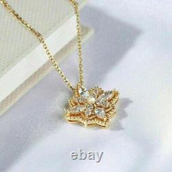 Marquise Cut Simulated Diamond Adorable Flower Pendant In 14k Yellow Gold Plated
