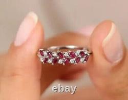 Marquise Cut Simulated Ruby Women's Engagement Band Ring 14K White Gold Plated
