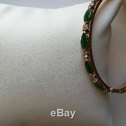 Marquise Jade Bangle Bracelet 14K Yellow Gold size 50 x 55 mm B47