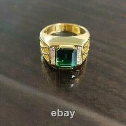Men's Engagement Ring 2Ct Emerald Cut Simulated Emerald 14K Yellow Gold Plated