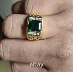 Men's Engagement Ring 2Ct Emerald Cut Simulated Emerald 14K Yellow Gold Plated