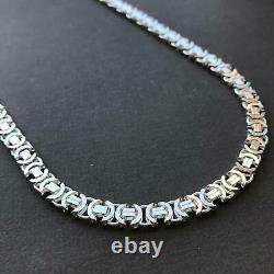 Mens Flat Byzantine Chain Necklace 925 Sterling Silver Handmade 42GR 20Inch 7mm