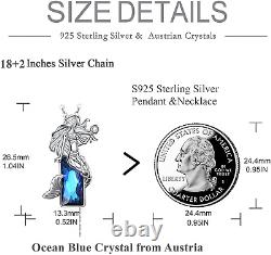 Mermaid Jewelry for Women Sterling Silver Pendant Necklace with Blue Crystals