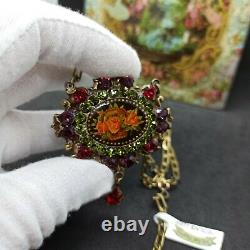 Michal Negrin Necklace Large With Swarovski Crystals Cameo Flowers Statement Box