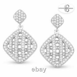 Micro-Pave Cubic Zirconia CZ Crystal Dangling Drop. 925 Sterling Silver Earrings