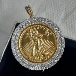 Moissanite 3Ct Round Cut Medallion Liberty Coin Pendant 14K Yellow Gold Plated