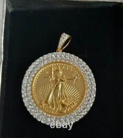 Moissanite 3Ct Round Cut Medallion Liberty Coin Pendant 14K Yellow Gold Plated