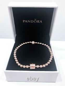 NEW Authentic PANDORA Rose Gold Beads & Pave CZ Logo Clasp Bracelet #588342CZ