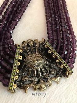 NEW HEIDI DAUS Purple 6 Row Oval Pendant Beaded Necklace