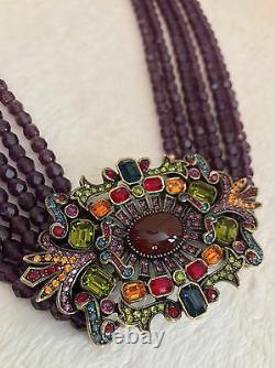 NEW HEIDI DAUS Purple 6 Row Oval Pendant Beaded Necklace